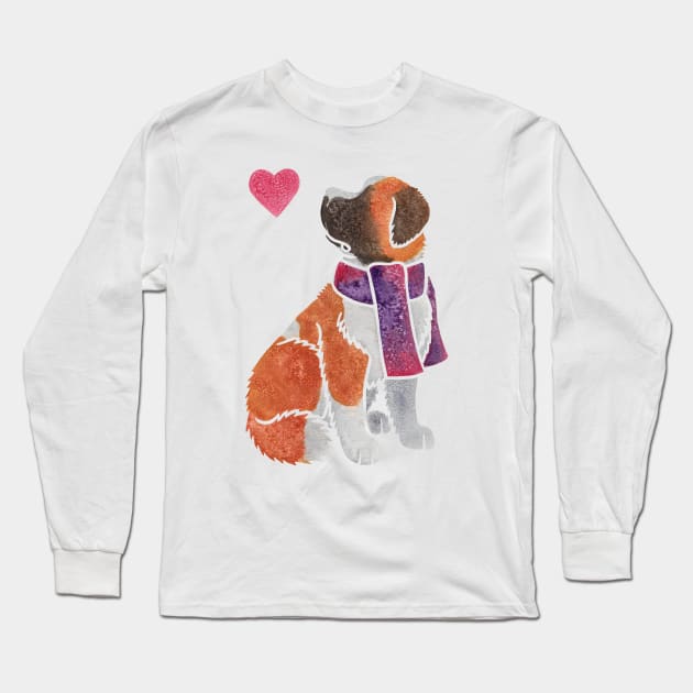 Watercolour St Bernard Long Sleeve T-Shirt by animalartbyjess